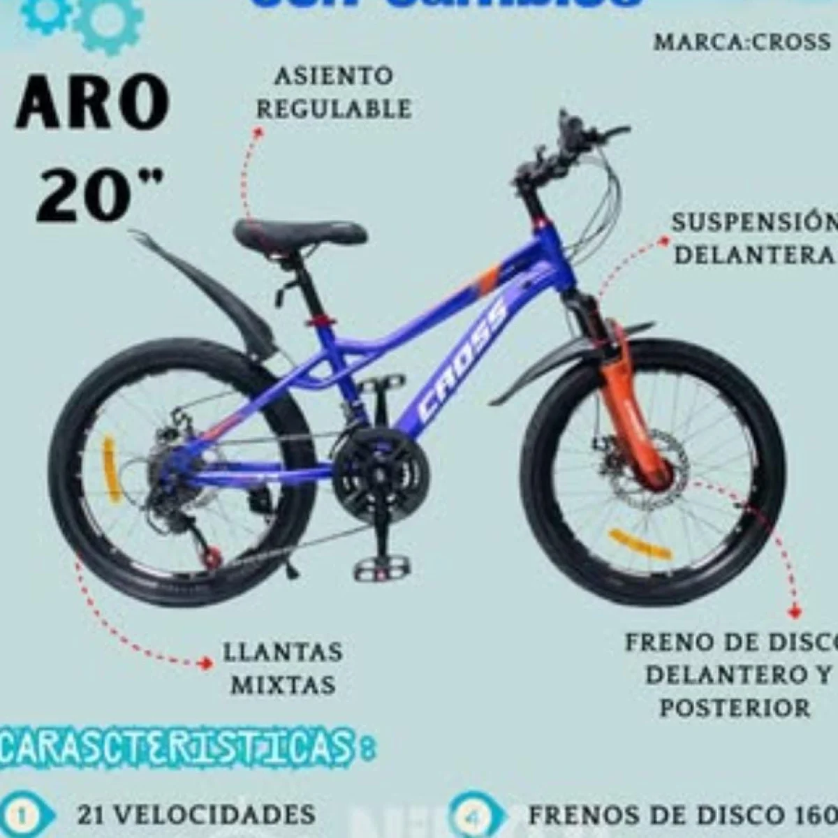 Bicicleta Aro 20 con cambios cross